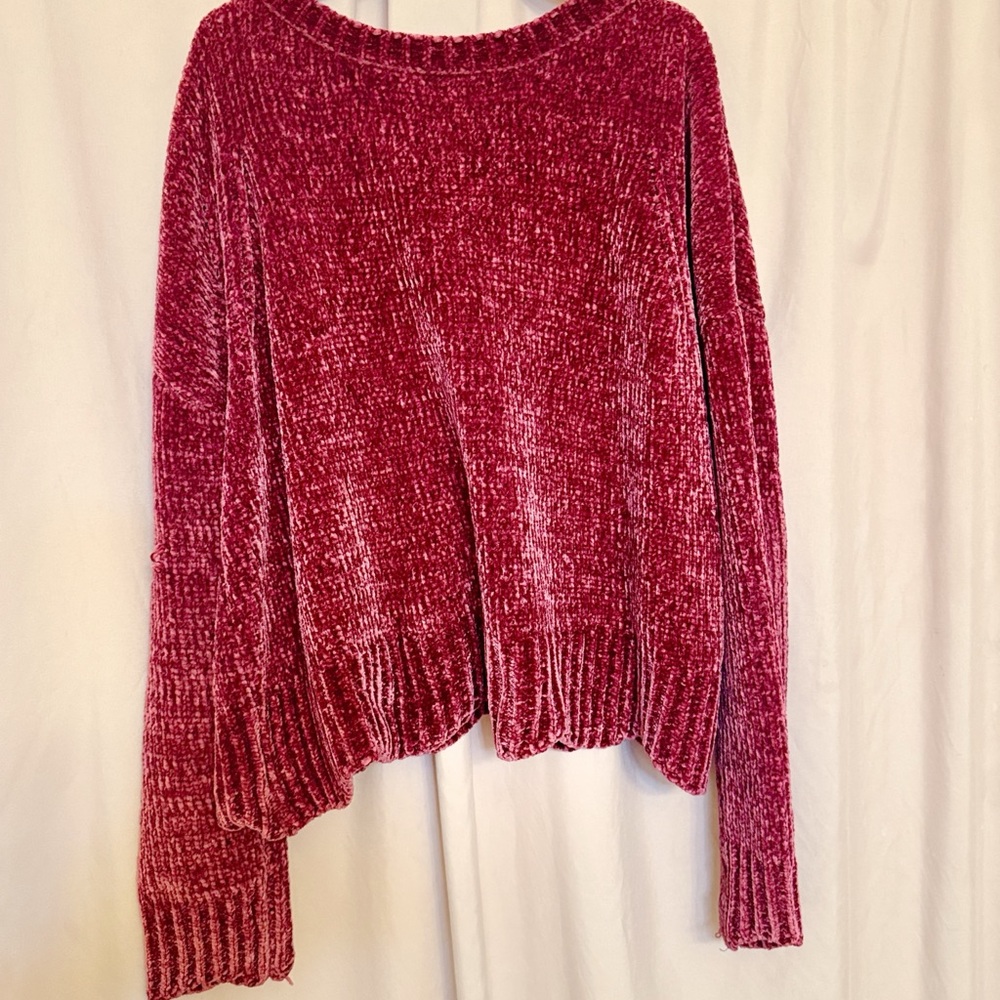 Altar'd State Velvet Knit Sweater - Deep Red